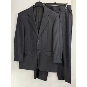 Boston Men's 2-Piece Wool Suit Gray Striped 42R Blazer Jacket 34X29 Pants‎